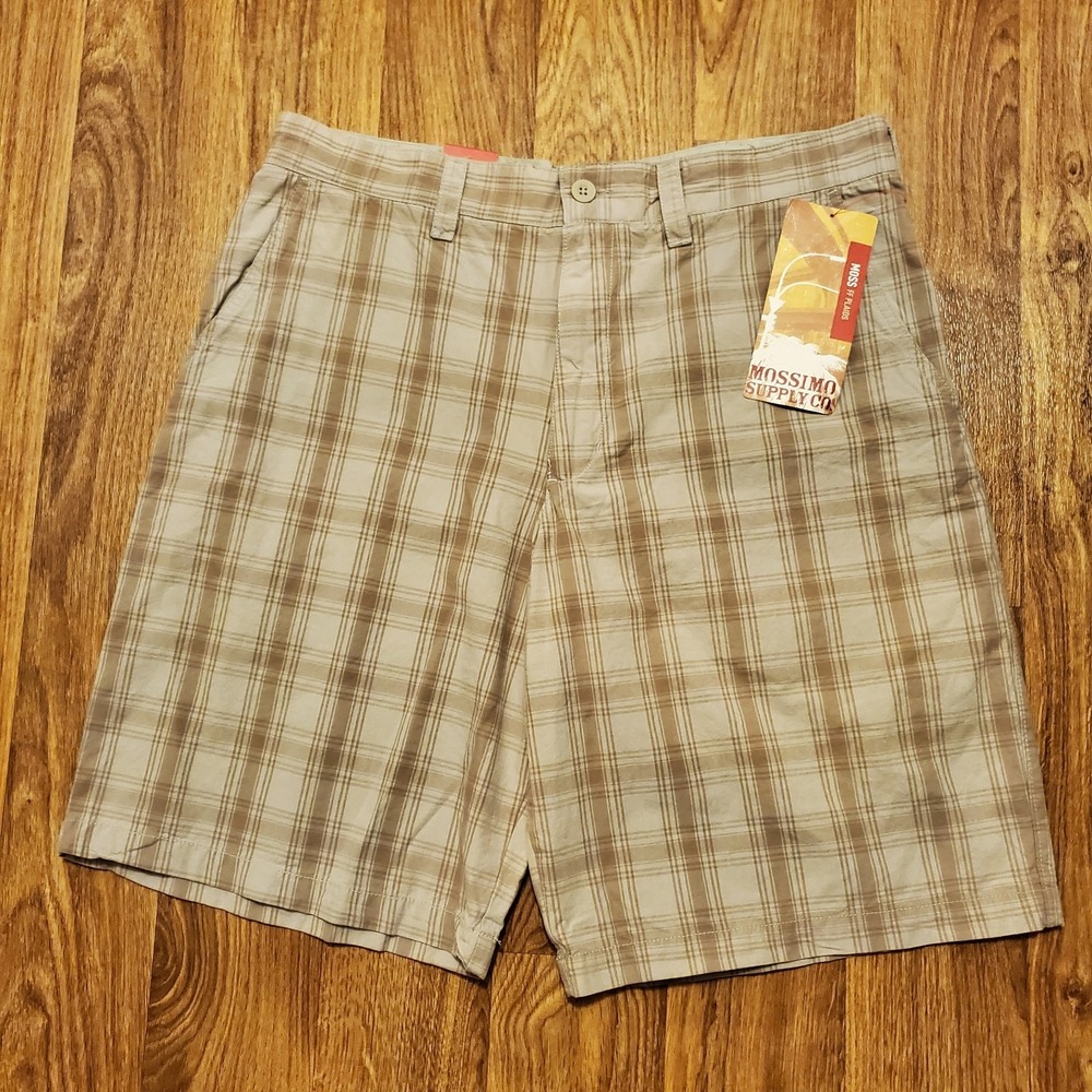 Vtg Mossimo‎ Supply Shorts Men 34 Brown Plaid Flat Front Baggy Skater Y2K New